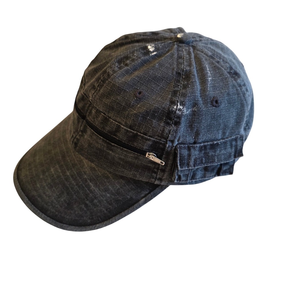 Vintage Y2K Tactical Cargo Pocket Dad Hat Washed Black Ripstop Distressed Cap